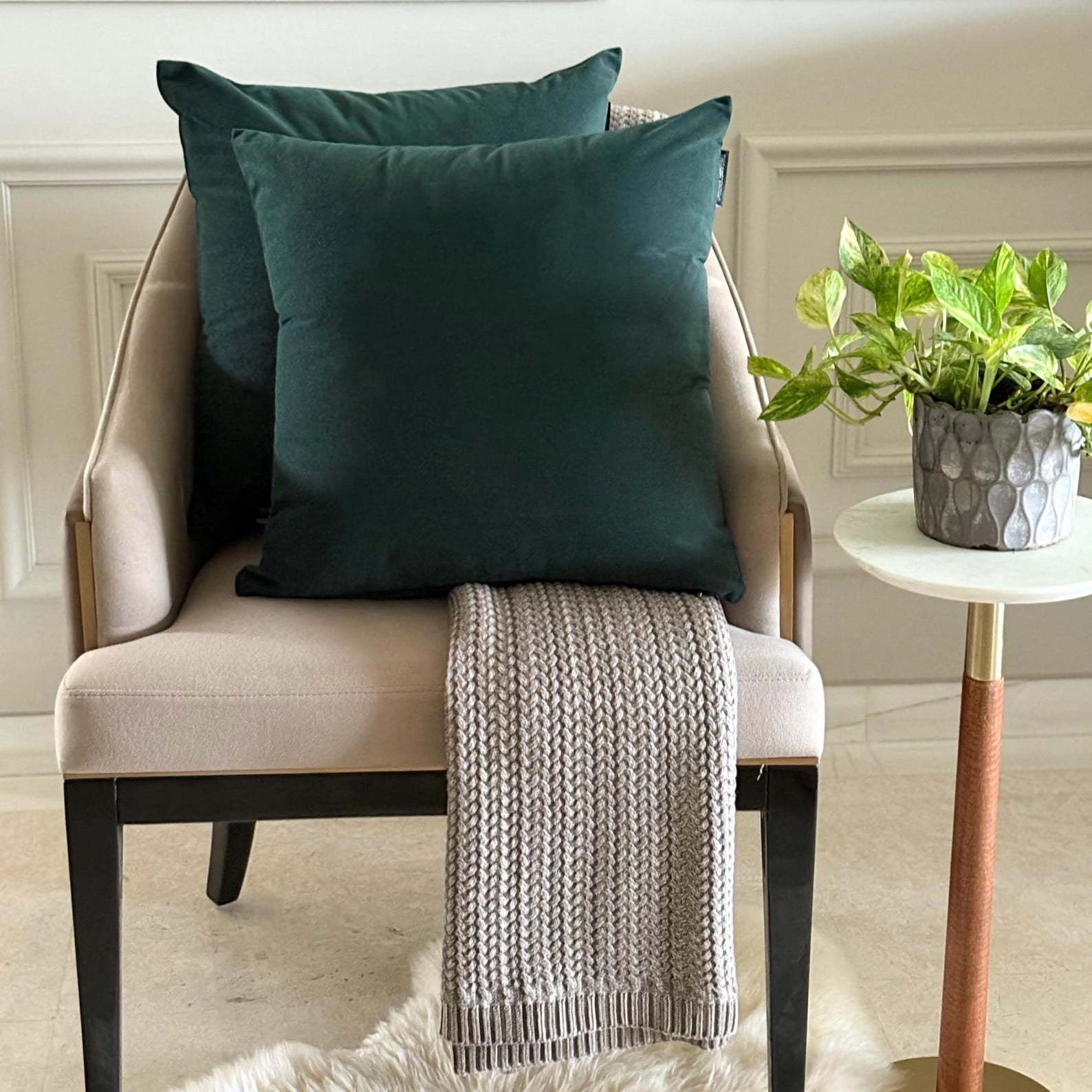 Bottle Green Luxury Throw Pillow Covers 24"x24" | Pack of 2 Modern Plain Velvet Cushion Cover | Solid Color Pillowcases for Couch, Sofa Bedroom & Living Room, Modern Home Décor - Bottle Green Velvet