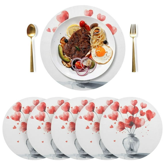 Bottle Hearts Black Round Placemats Plate Mats 15 Inch Non-Slip Heat Resistant Washable PVC Set Indoor for Kitchen Dining Table 1PC