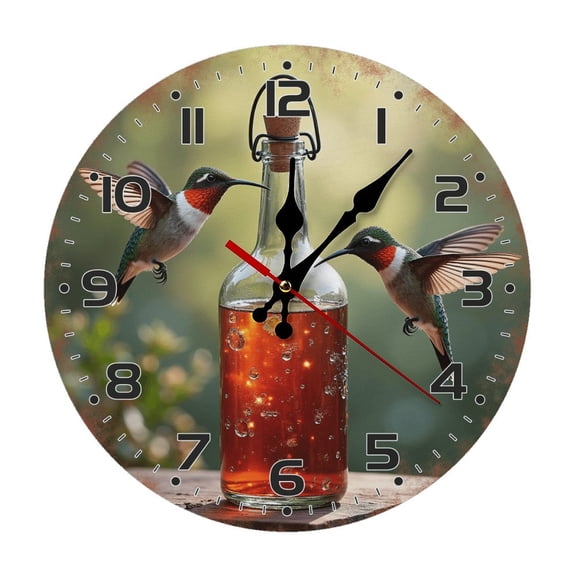Bottle Hummingbird Wall Clock 10 Inch Silent Non Ticking Round Clock Decoration for Living Room Kitchen Bedroom Bathroom Office Classroom