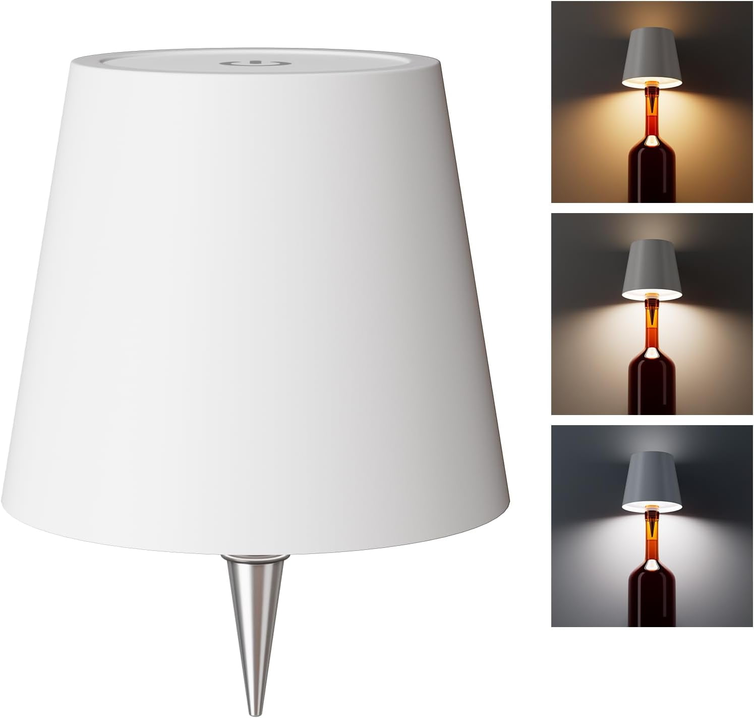 Bottle Lamp,  Bottle Lamp Shade with 3 Color Temperature,  Stepless Dimming   Bottle Lights for Any Bottle, Desk Lamp for  Restaurant Bar - White