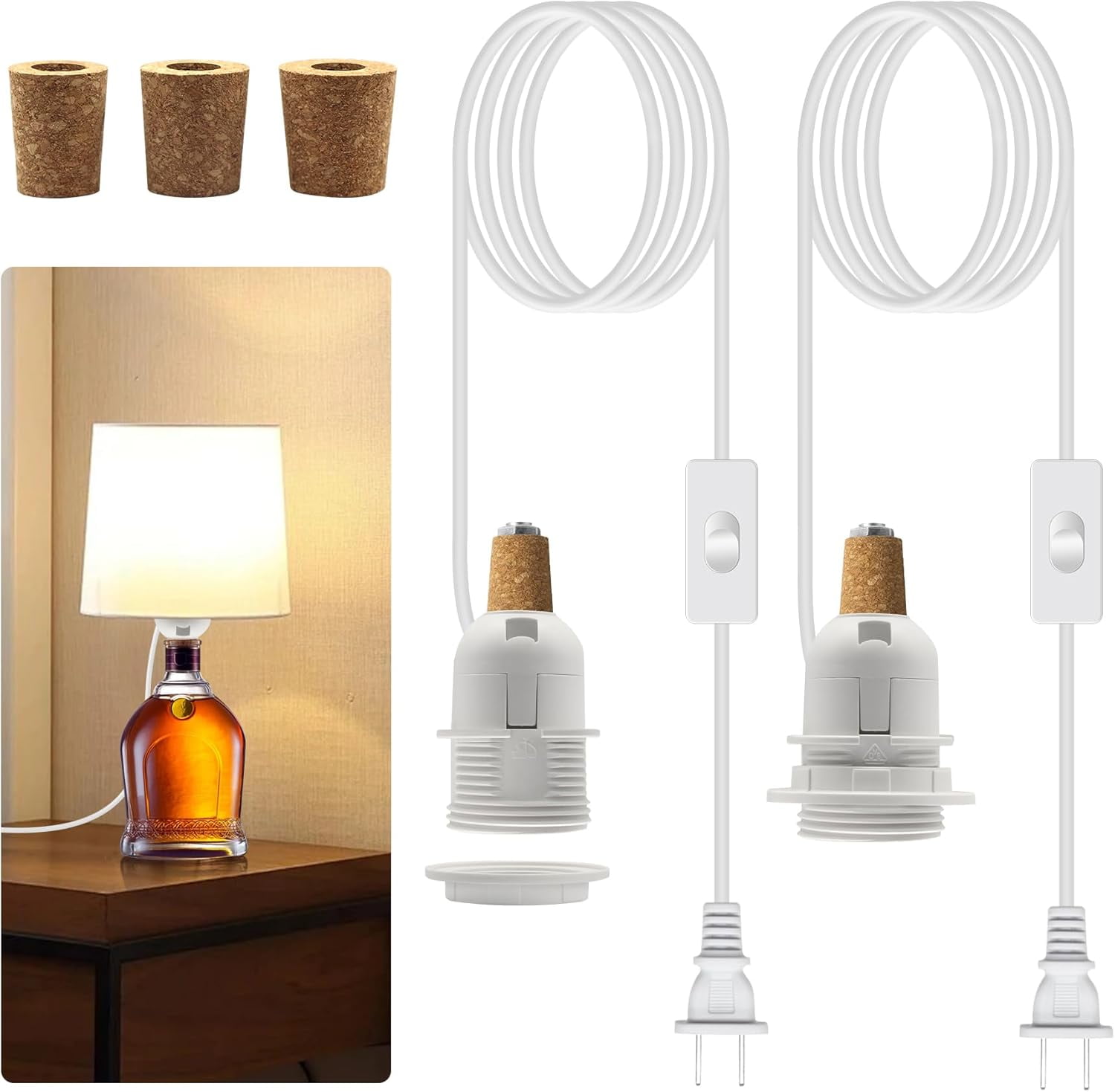 Bottle Lamp Kit,2 Pack Bottle Lamp Adaptor Kit, Lamp Kits for Do it Yourself, E27 Lamp Holder ...