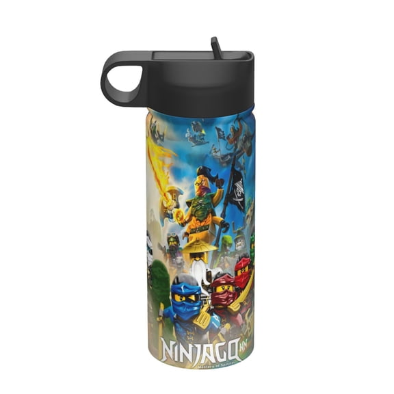 Bottle Ninjago Cartoon Insulated Stainless Steel Wide Mouth Water Bottle With Straw, 18oz Portable Leak Proof Drinking Bottle For Outdoor Office Travel School