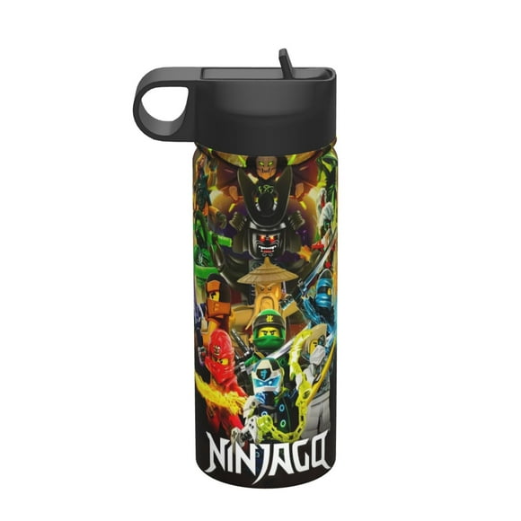 Bottle Ninjago Cartoon Insulated Stainless Steel Wide Mouth Water Bottle With Straw, 18oz Portable Leak Proof Drinking Bottle For Outdoor Office Travel School