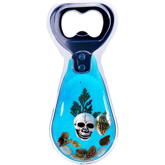 Bottle Opener -  Design Skull Sinking in  in Blue  -   for Fridge - Lightweight  for Goth Decor & Bartenders - Clear Blue, 1 count