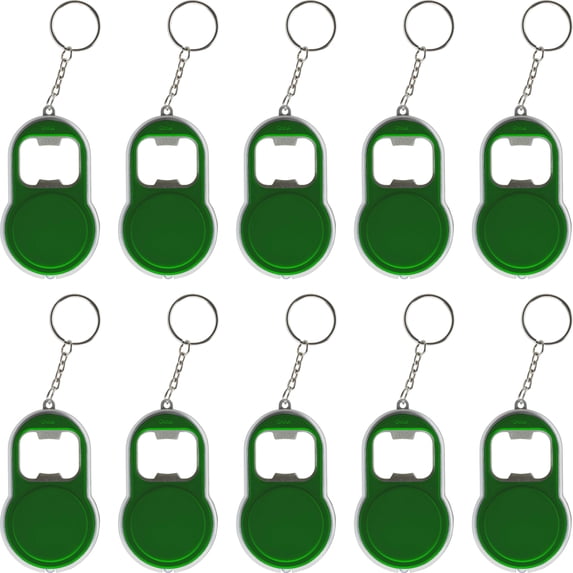 Bottle Opener & LED Keychains Set of 10, Bulk Pack - Perfect for Tradeshows, Party Favors, Other Events - Green