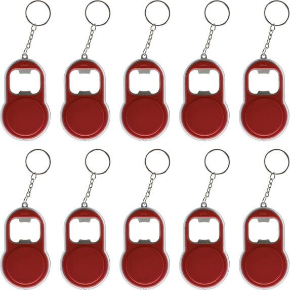 Bottle Opener & LED Keychains Set of 10, Bulk Pack - Perfect for Tradeshows, Party Favors, Other Events - Red