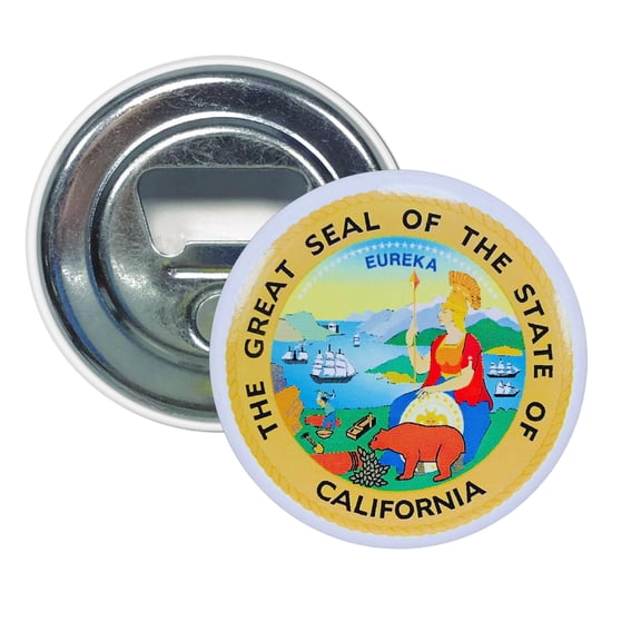Bottle Opener - Magnet - State Seal California - USA | Fridge-Mounted Bar Tool, Travel Souvenir, Collectible Kitchen Accessory