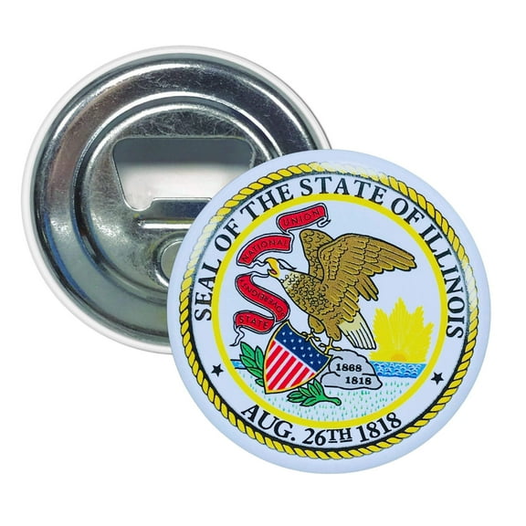 Bottle Opener - Magnet - State Seal Illinois - USA | Fridge-Mounted Bar Tool, Travel Souvenir, Collectible Kitchen Accessory
