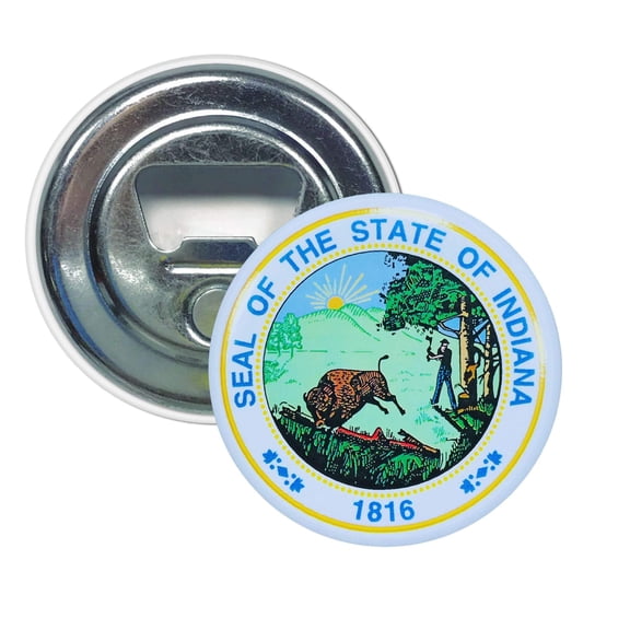 Bottle Opener - Magnet - State Seal Indiana - USA | Fridge-Mounted Bar Tool, Travel Souvenir, Collectible Kitchen Accessory