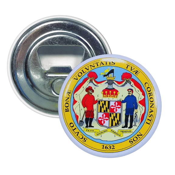 Bottle Opener - Magnet - State Seal Maryland - USA | Fridge-Mounted Bar Tool, Travel Souvenir, Collectible Kitchen Accessory