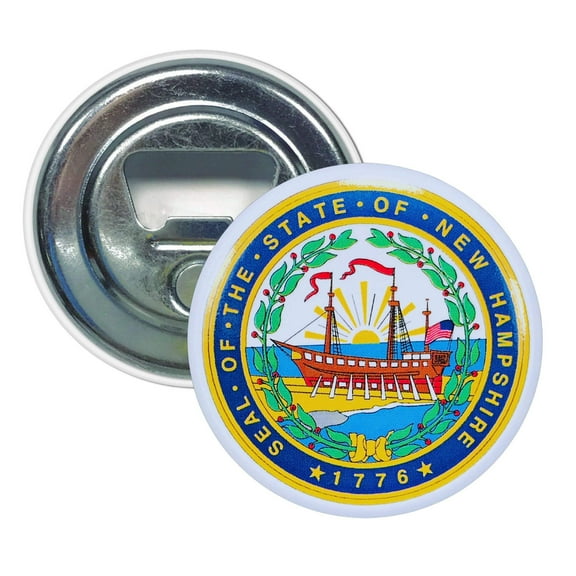 Bottle Opener - Magnet - State Seal New Hampshire - USA | Fridge-Mounted Bar Tool, Travel Souvenir, Collectible Kitchen Accessory