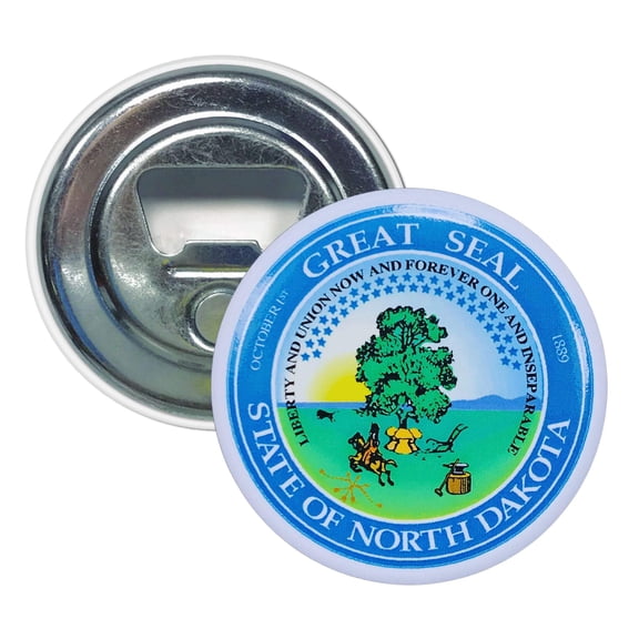 Bottle Opener - Magnet - State Seal North Dakota - USA | Fridge-Mounted Bar Tool, Travel Souvenir, Collectible Kitchen Accessory