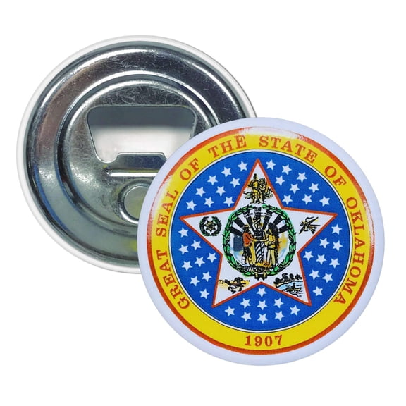 Bottle Opener - Magnet - State Seal Oklahoma - USA | Fridge-Mounted Bar Tool, Travel Souvenir, Collectible Kitchen Accessory