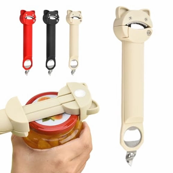 Bottle Opener, Stainless Steel Adjustable Screwer 3 in 1 Multifunctional Retractable Jar Bottle Opener Tab Opener Multi Kitchen Tool (White)