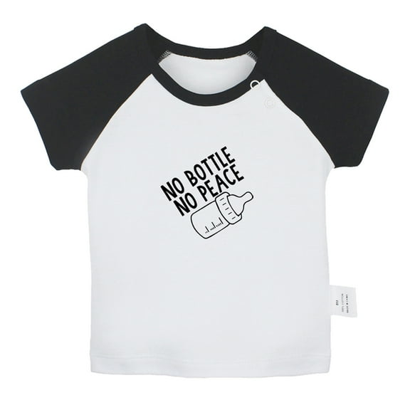 No Bottle No Peace Funny T shirt For Baby, Newborn Babies T-shirts, Infant Tops, 0-24M Kids Graphic Tees Clothing (Short Black Raglan T-shirt, 0-6 Months)