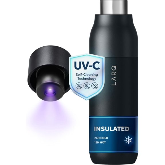 Bottle PureVis 17 oz - Self-Cleaning and Insulated Stainless Steel Water Bottle with UV Water Purifier and Award-winning Design | Reusable & Travel Friendly, Obsidian Black