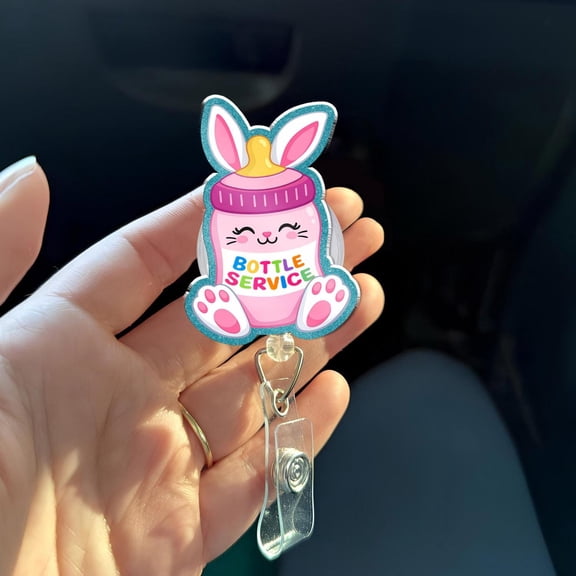 Bottle Service Badge Reel, NICU Nurse Easter Badge Reel, Cute Bunny Baby Bottle Badge, Acrylic ID Holder Gift