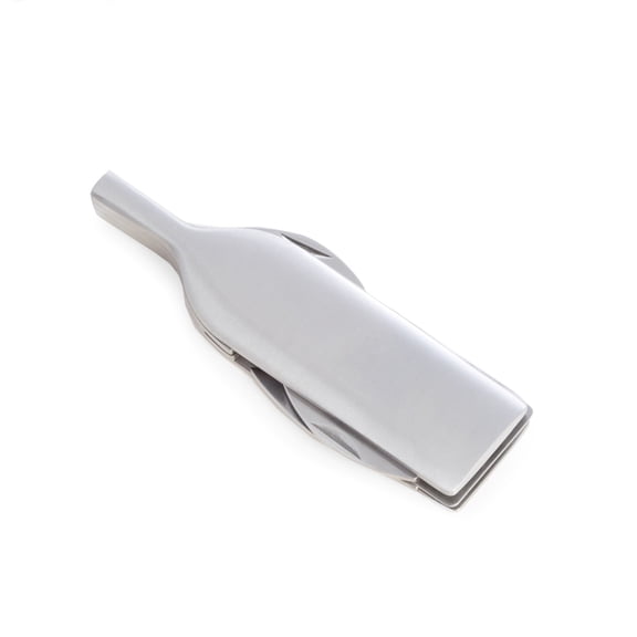 Bottle Shaped Stainless Steel Corkscrew with Foil Cutter, Knife and Bottle Cap Opener.