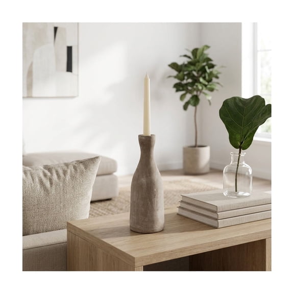 Bottle-Shaped Taper Candle Holder for Kitchen Counter - Modern Terracotta Pottery Candlestick Holder for Table Centerpiece and Home Decor - Pillar Candle Accent for Mantel - 8", Gray & Ivory