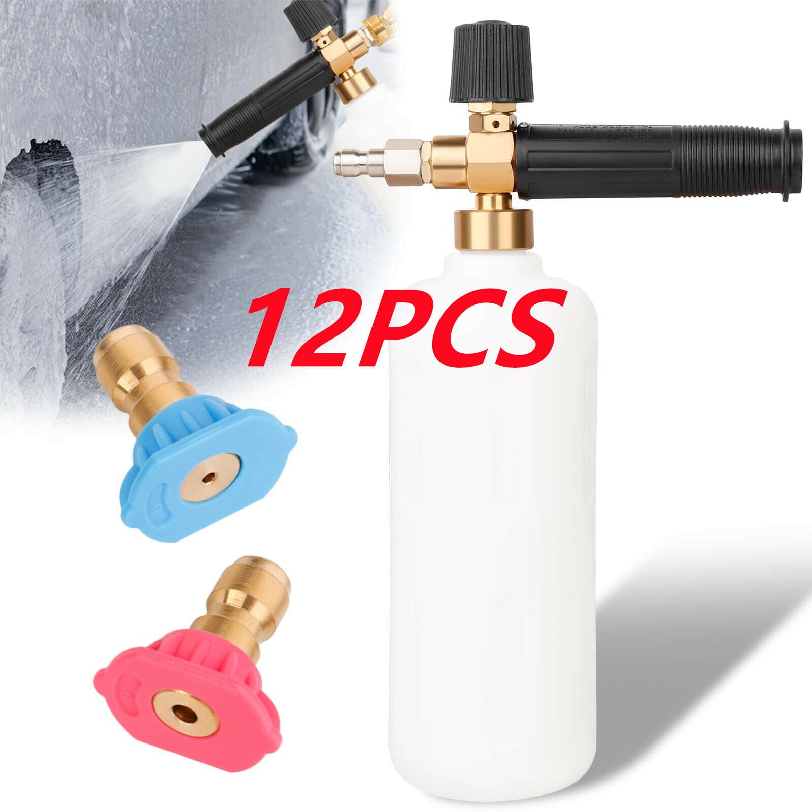 Bottle Snow Foam Lance Foam Cannon 1 L with 1/4’’ Quick Connector and 2 Pressure Washer Spray Nozzle Tips (12)