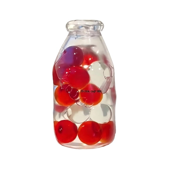 Bottle Squishy Toys,Transparent Silicone Slow Rising Fidget Stress Ball,Bottle Moldable Stress Relief Toy with Fruit & Bubble Tea Designs,Soft TPR Malt Sugar Sensory Squeeze Toys for Anxiety Relief