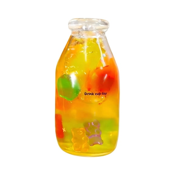 Bottle Squishy Transparent Silicone Zero Bounce Back Fruit & Bubble Tea Designs Stress Ball Relief Decompression Toy Cute Moldable Soft TPR Pull Stretch Sensory Bottles Squeeze Toy