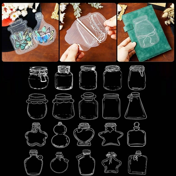 Bottle Sticker Flower Decal - Transparent Adhesive, Handmade Collage Design, Glass Jar Embellishment, Bookmark Craft Kit, Topliu