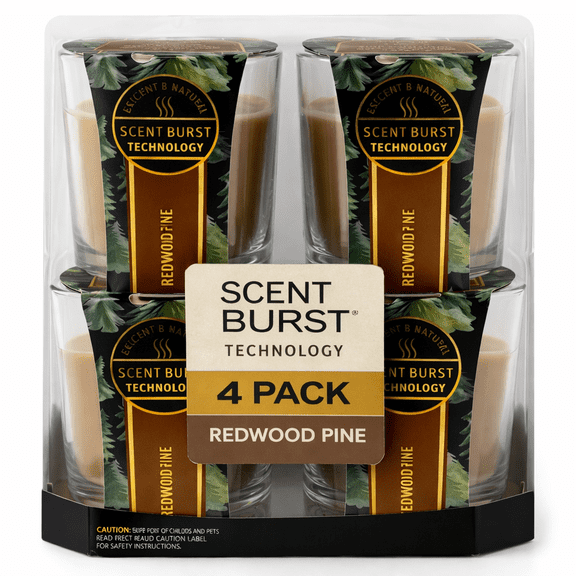 Bottle Up Joy Redwood Pine Odor Eliminating Candle 3 oz, 4-Pack, Essential Oil Blend, Long-Lasting Fresh Scent, Small Jar Home Fragrance