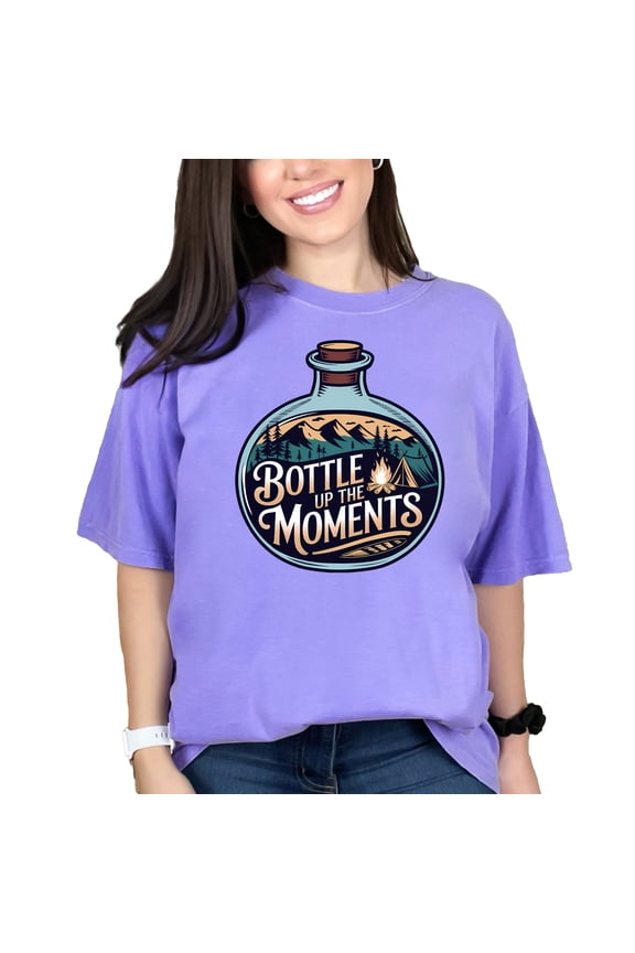 Bottle Up The Moments T-Shirt, Adventure Nature Lover Tee, Camping Hiking Graphic Shirt, Outdoors Enthusiast Gift, Unique Print, Violet Comfort Colors T-Shirt, Large