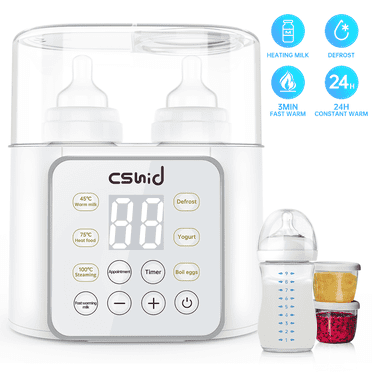 Bottle Warmer For Baby, Double Bottels Milk Warmer 9 in 1 Fast Food Heater & Defrost BPA-Free with Appointment, LCD Display, Timer & 24H Temperature Control for Breastmilk & Formula