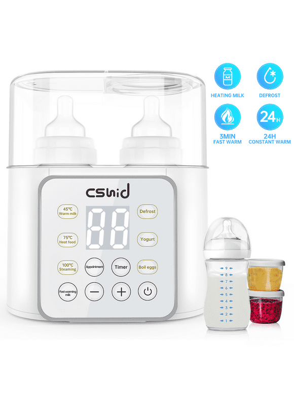 Bottle Warmer For Baby, Double Bottels Milk Warmer 9 in 1 Fast Food Heater & Defrost BPA-Free with Appointment, LCD Display, Timer & 24H Temperature Control for Breastmilk & Formula