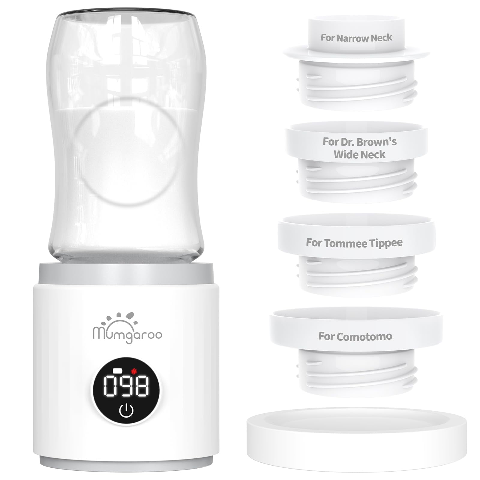 Bottle Warmer, Portable Bottle Warmer for Travel with 4 Adapters, LED Real-time Display & Rechargeable & Precise Temperature Control Travel Bottle Warmer for All Bottles Breastmilk & Formula