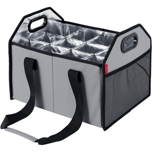 Collapsible 12 Bottle Wine Carrier Reusable Portable Wine Storage Caddy for Grocery Shopping, Wine Tasting, Travel, Vacation & Moving,Gray.