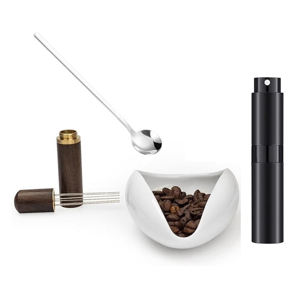 Bottle and Coffee Bean Dosing Cup WDT Tool 4-Piece Set, Ceramic Vessel Tray Kit, Bar Accessories