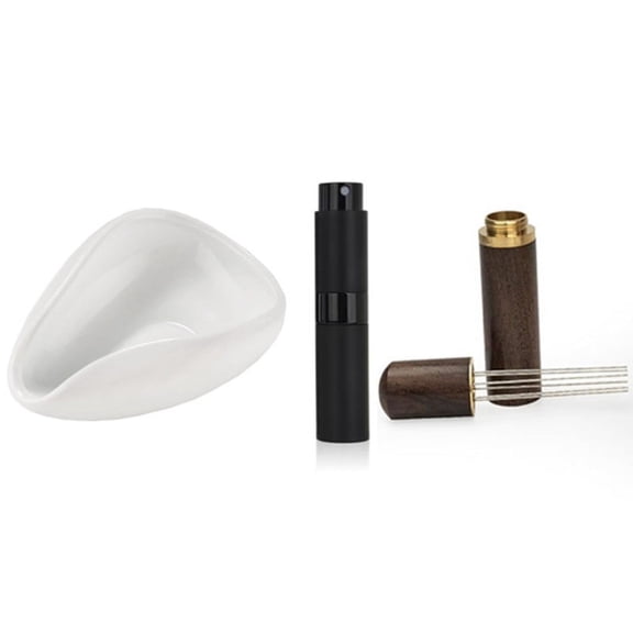 Bottle and Coffee Bean Dosing Cup and WDT Tool 3-Piece Set, Ceramic Dosing Vessels Tray Kit,Coffee Bar Accessories