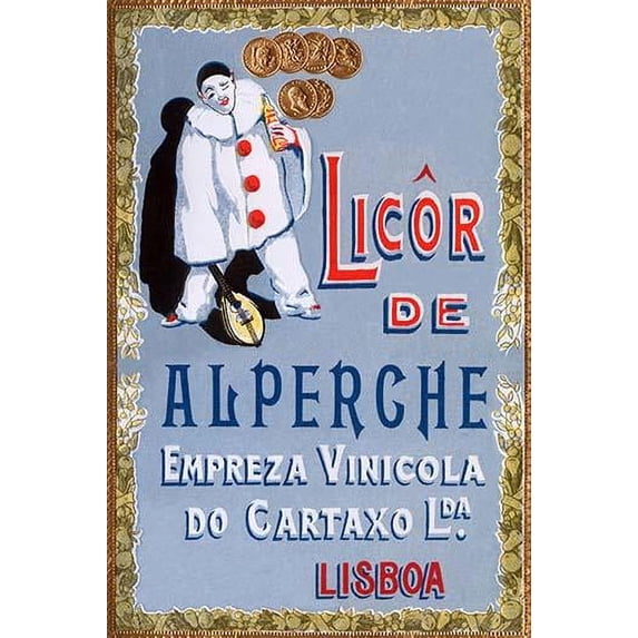 Bottle label for a Portuguese liquor showing a clown and musical instrument. Poster Print by unknown (18 x 24)