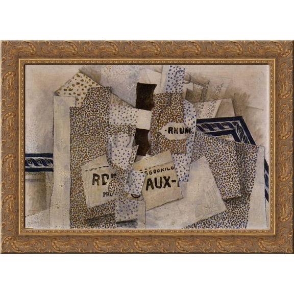 Bottle of Rum 24x18 Gold Ornate Wood Framed Canvas Art by Georges Braque