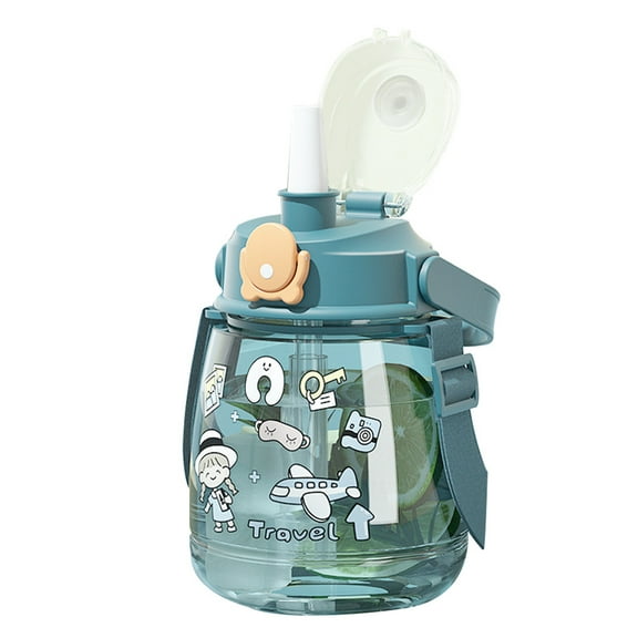Bottle with straw, 1000 ml, Polycarbonate, Blue