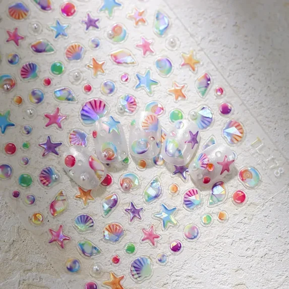 Bottled Bagged Stars Swimming Rings Rainbow Jellyfish Bubbles Stars Summer Ocean Self Adhesive Nail Art Sticker Manicure Decal