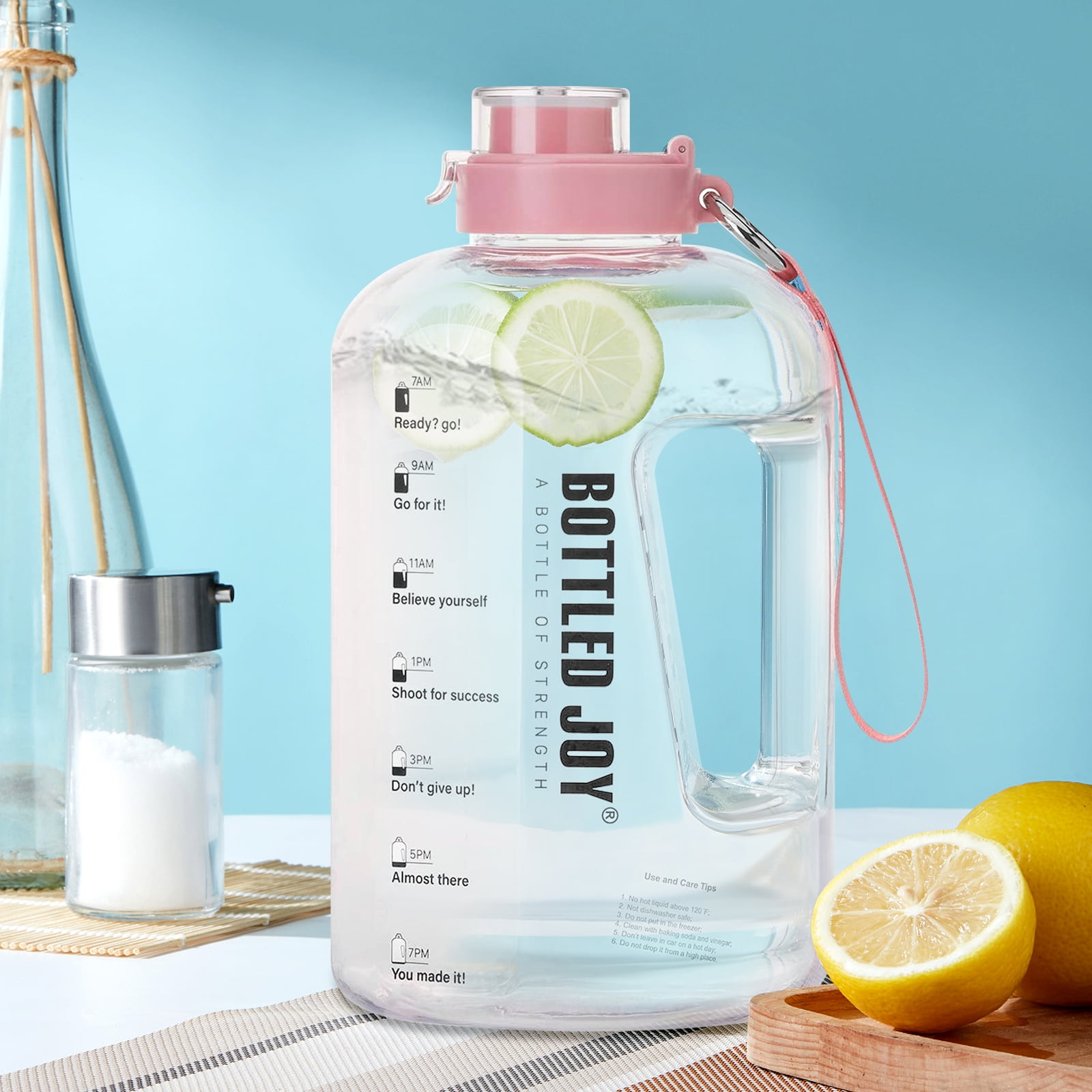 Bottled Joy Water Bottles Motivational Gallon Water Bottle with Time