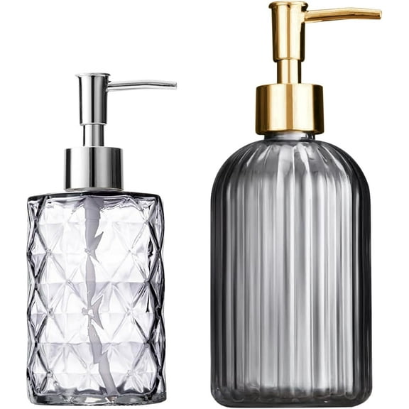 Bottled Soap Dispenser, 2 Glass Soap Dispenser with Stainless Steel Pump, Hand Soap Dispenser for Liquid Lotion, Kitchen and Bath Accessories(330ml+400ml)