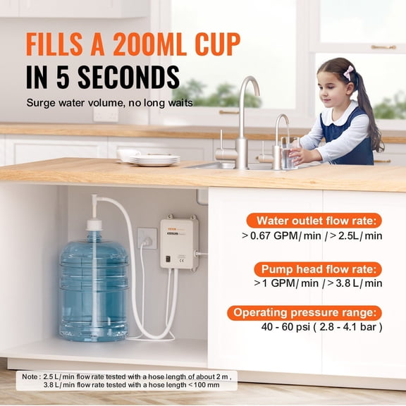 Bottled Water Dispensing Pump System - 110V High Flow, 20ft US Plug, Single Inlet for Kitchen, Office, Bar, Coffee Brewer, Ice-Maker & Refrigerator