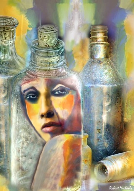 Bottled Woman Canvas Art - Robert Michaels (14 x 19)