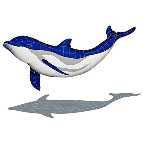Bottlenose Dolphin Downward Ceramic Swimming Pool Mosaic 36" x 51" with Shadow