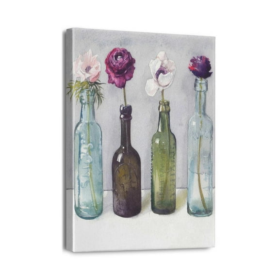 Bottles And Plants Farm Wood Textured Wall Art – Aesthetic Room Decor For Family Home, Apartment Or Office Space 12X16inch