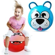 Bottles N Bags 2 Animal Hopper Ball - 20-inch Bouncy Ball with 2 Handles - EZ to Inflate Bounce Ball with Hand Pump- Bouncing Jumping Ball for Toddlers, Kids 3+ 2 Pack Color May Very.