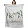 thumbnail image 1 of Bottles and Plants Blanket Soft Cozy Warm Throw Blanket for Couch, Plush Fuzzy Flannel Fleece Blankets for Sofa, Country Leaves Farmhouse White Wooden Grain Bed Blankets Gifts for Men, 50"x60", 1 of 9