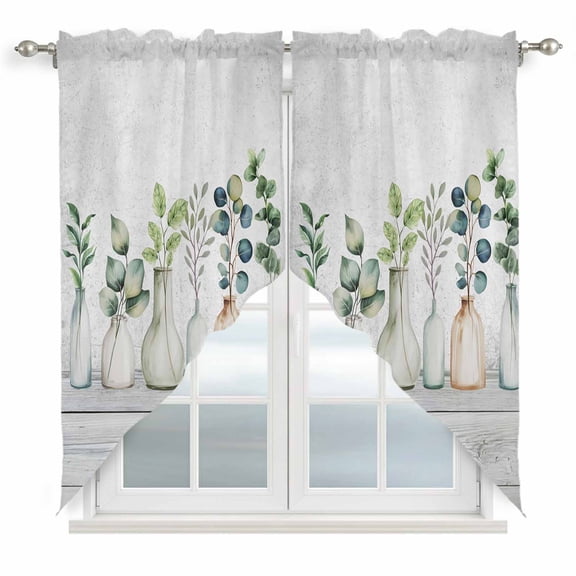 Bottles and Plants Swag Curtains for Living Room/Bedroom, Country Leaves Farmhouse White Wooden Grain Swag Kitchen Curtain Valances for Windows, Tier Topper Scalloped Curtain 2 Panels, 56"W x 36"L