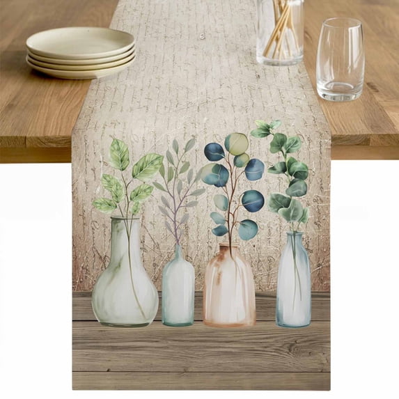 Bottles and Plants Table Runner 90 Inches Long Farmhouse Dress Scarves, Farmhouse Country Rustic Brown Wooden Plank Dining Tablerunner for Coffee Table/Kitchen Island/Party Décor, 13" x 90"