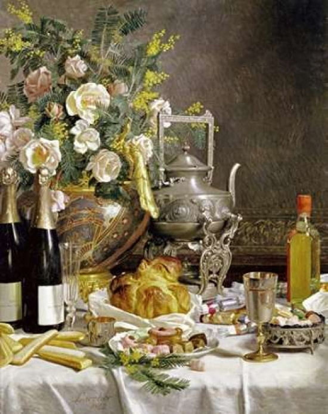 Bottles of Champagne Bread Biscuits and Cakes Canvas Art - Jules Larcher (22 x 28)